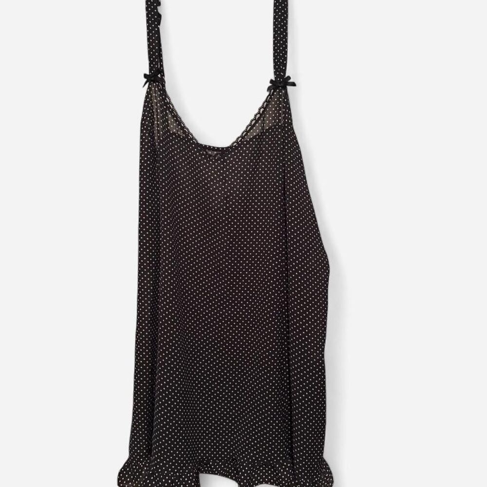 Vintage Style Sheer Black & White Polka Dot Ruffle Slip Dress - Plus Size 4XL - Picture 1 of 3